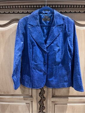 Guillaume Royal Blue Croc-Embossed real leather Blazer